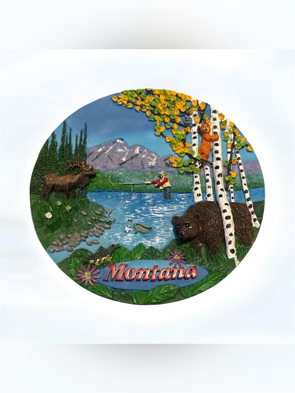 Vintage Montana Scenic Round Wall Plaque - 3D ceramic